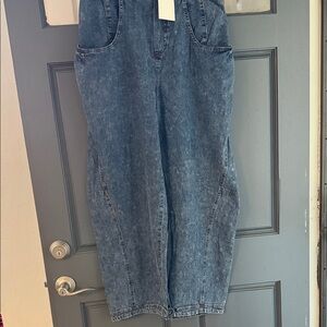 Classic Wide-Leg High-Waist Denim Pants in Washed Blue